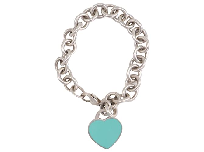 Tiffany & Co "Return to Tiffany" Heart Charm Bracelet in Blue Enamel and Sterling Silver Silvery Metal  ref.788359