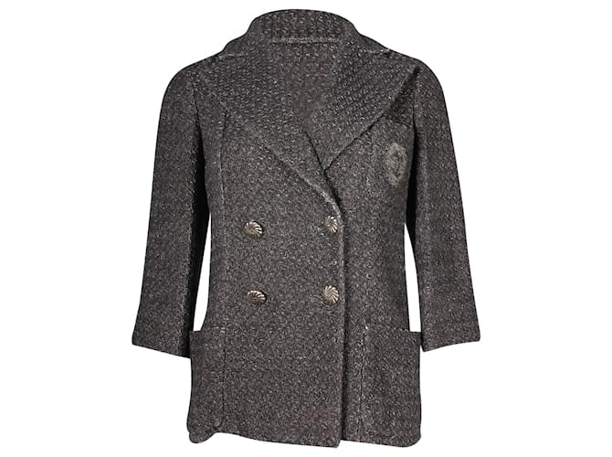 Giacca blazer in tweed con logo Chanel in cotone grigio  ref.788369