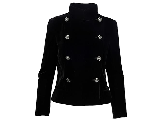 Jaqueta de veludo Chanel com botões de pedra Preto Viscose Fibra de celulose  ref.788398