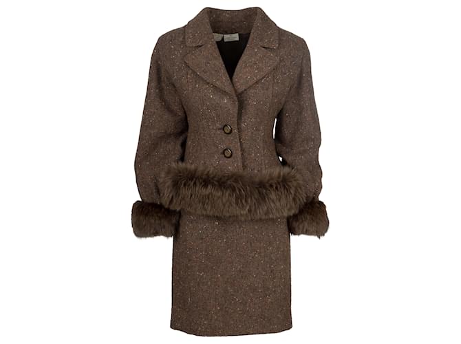 Valentino Maroon & Brown Boucle Wool Skirt Suit  ref.788406