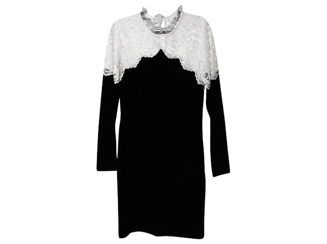 Sandro Paris Two-Tone Lace Midi Dress in Black/White Viscose Cellulose fibre  ref.788467