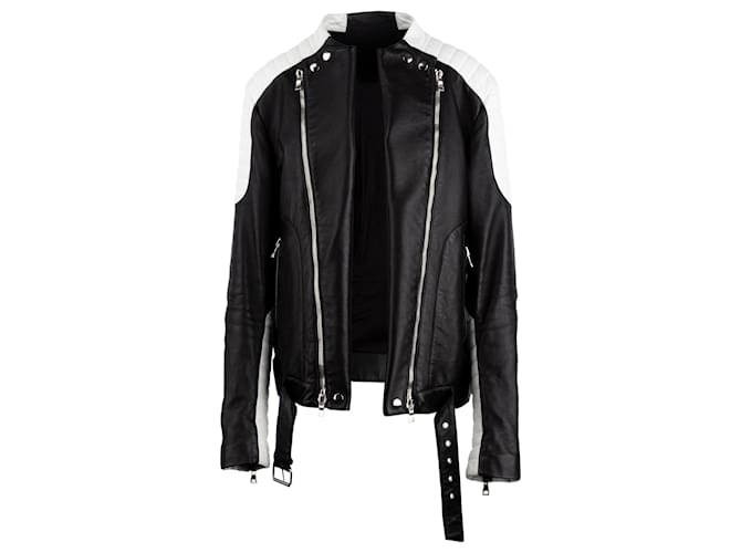 Balmain Balmain Two-Tone Biker Jacket Black Leather  ref.788535