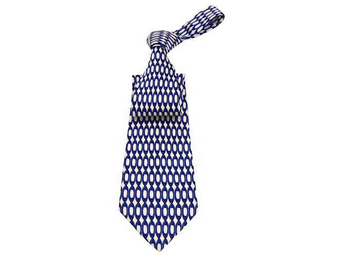 Lanvin Krawatte mit Kettenmuster aus weißer Seide  ref.788582
