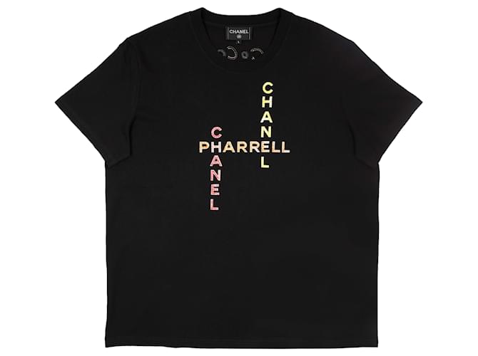 Timeless Chanel Chanel X Pharrell Schwarzes verziertes Baumwoll-T-Shirt Baumwolle  ref.788603