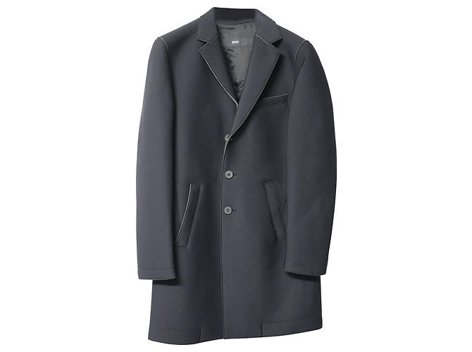 Hugo Boss Boss Single-Breasted Coat in Black Polyamide