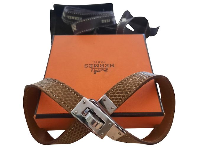 Pulseira Hermès - modelo Kelly double tour - Lizard Bege