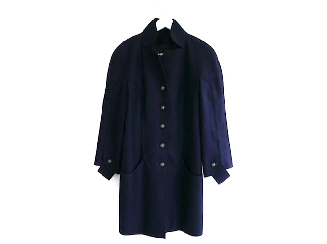 Chanel Spring 2014 Abrigo de fieltro de lana azul marino  ref.788757