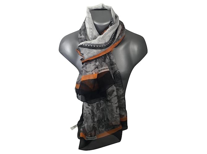 Thomas Burberry Chiffon scarf - Grey Silk  ref.788800
