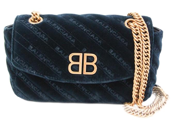 Balenciaga BB Logo Navy blue Velvet  ref.788820