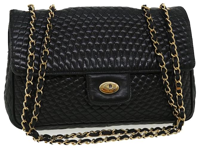 BALLY Chain Shoulder Bag Leather Black Auth am3668  ref.788902