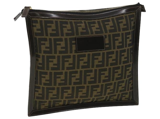 FENDI Zucca Canvas Pochette Marron Noir Auth ac1726  ref.788941