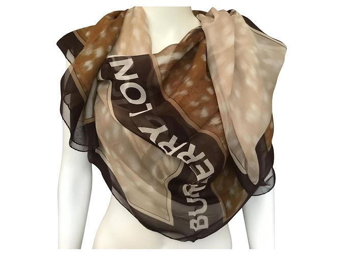 BURBERRY - Stola in Chiffon di Seta - 200 X 100 cm Marrone
