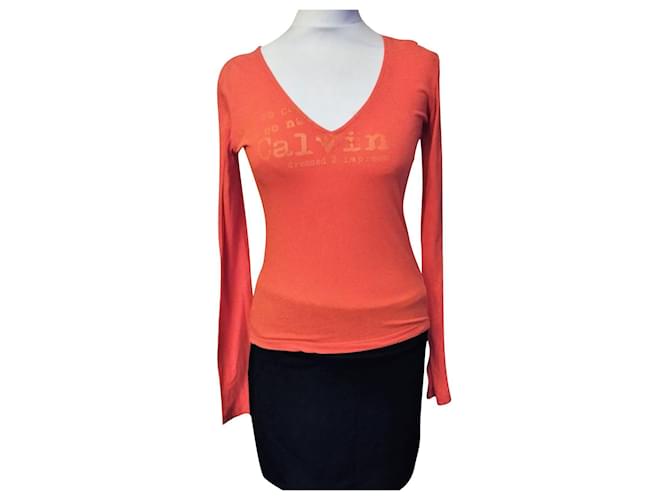 CALVIN KLEIN TOP TRENDY U TURN SO COOL COSÌ NATURAL SO ME TXS OR T36 Arancione Cotone  ref.789492