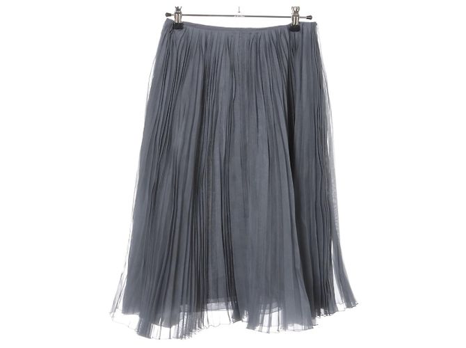 Falda plisada de seda gris Chanel FR36