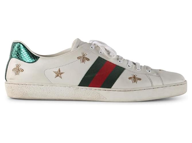 Gucci White Leather Ace Sneakers With Bees And Stars ref.789815