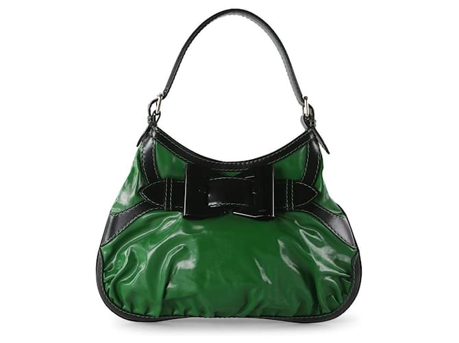 Gucci Green Coated Canvas & Black Leather Trims Dialux Queen Medium Hobo Bag Grün Leinwand  ref.789822