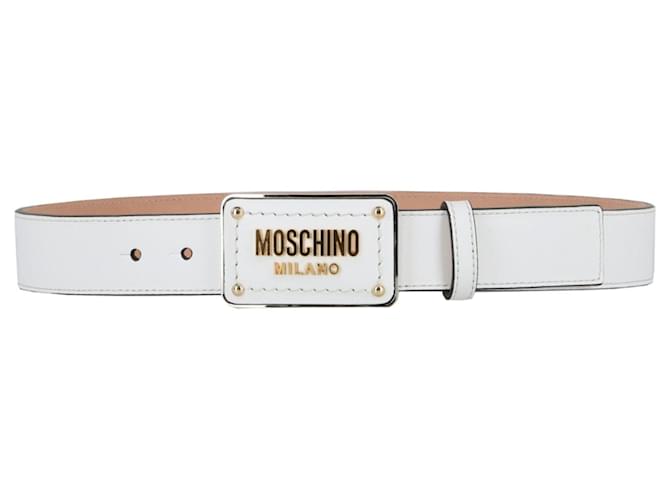 Cinto de couro para logotipo Moschino Branco  ref.789833