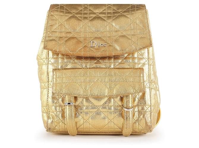 Dior Stardust Gold Leather Cannage Backpack Golden Metallic  ref.789972