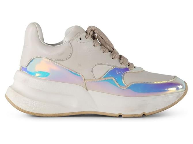 Alexander Mcqueen Leather And Holographic Lace-Up Platform Sneakers White  ref.789985