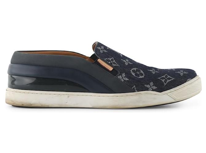 Louis Vuitton Navy Monogram Denim Tempo Slip On Sneakers Blue Navy blue  ref.789986