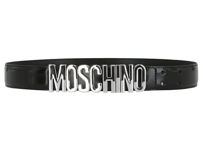 Cinturón Moschino de piel con logo Negro Cuero  ref.790028