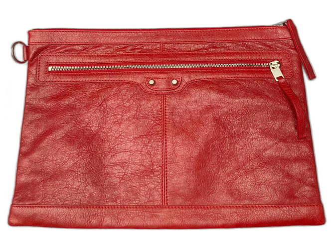 Wonderful Balenciaga Large City Clip pouch Red Silver hardware Leather Metal  ref.790152