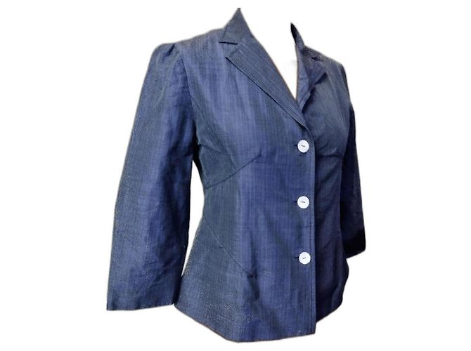 KENZO LIGHT STRUCTURED JACKET SATIN MOIREE 3 BUTTONS T 38 Navy blue