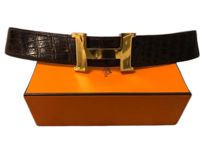 Constance Hermès Belt Chocolate Crocodile Leather