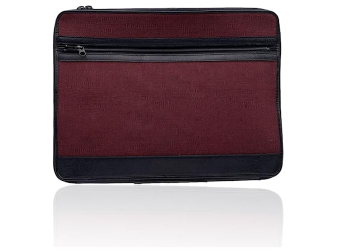 Christian Dior Vintage Burgundy Canvas and Black Leather Portfolio Bag Dark red Cloth  ref.790623