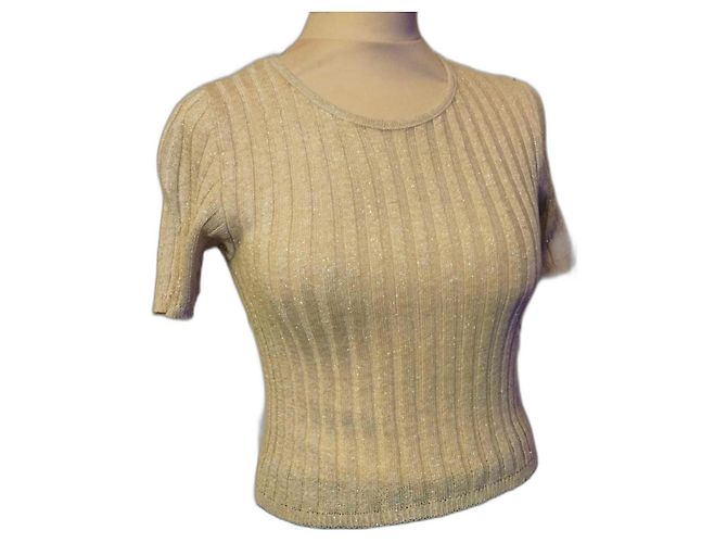 LOLITA LEMPICKA PULLOVER TRENDIGES LEINEN LUREX T 34/38 Beige