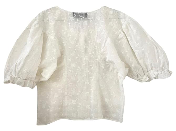 Magnífica blusa vintage 70/80s Cacharel 40 (taille 2) mezcla de algodón bordado blanco Poliéster  ref.790726