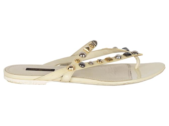 Louis Vuitton Studded Thong Sandals White Cream Leather Patent leather  ref.790734