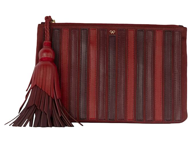 Bolso de mano Anya Hindmarch con rayas rojas Castaño Cuero  ref.790738