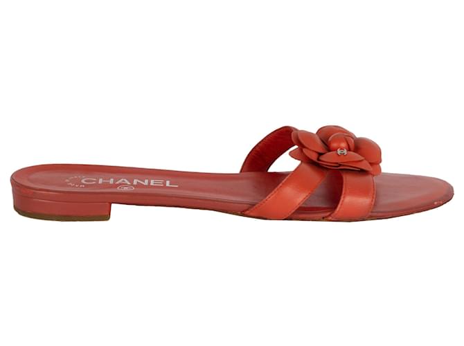 2.55 Chanel Double Strap Camellia Sandals Red Leather  ref.790777