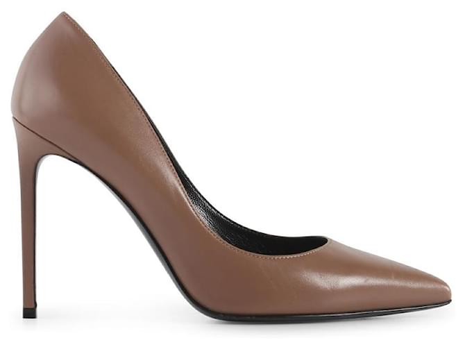 Zapatos de salón con punta en punta en marrón/ocre de Saint Laurent Castaño Roja Cuero  ref.790807