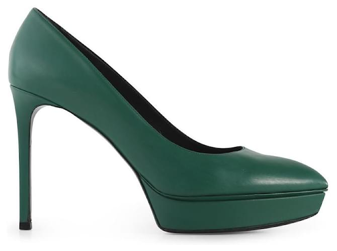 Zapatos de tacón de plataforma con punta en punta Janis de cuero verde de Saint Laurent  ref.790823