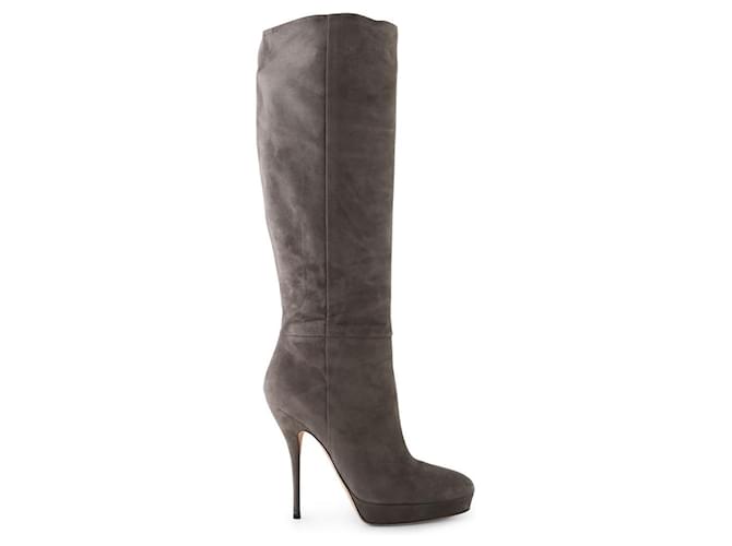 Gucci Grey Suede Almond Toe Platform Knee Boots  ref.790859