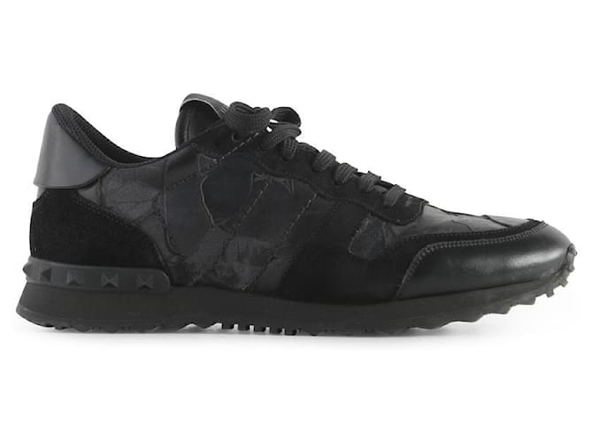 Valentino Garavani Camouflage Rockrunner Sneakers aus schwarzem Leder und Wildleder  ref.790909