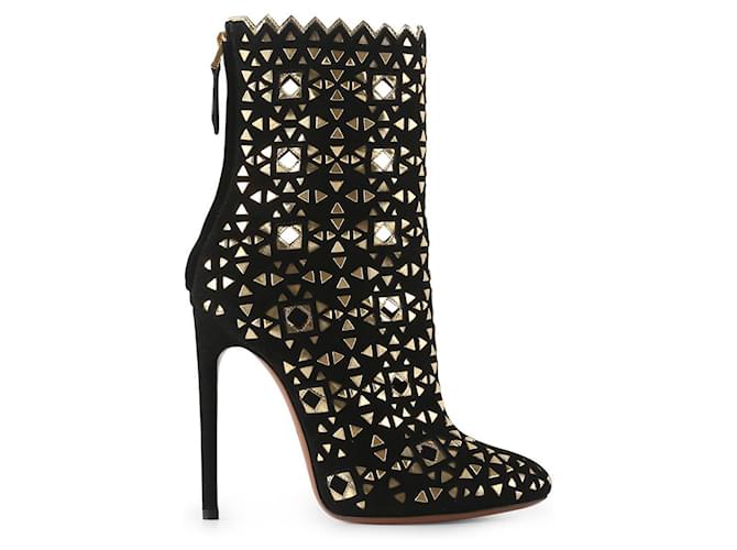 Alaïa Alaia Black And Gold Suede Boots With Mirror Details  ref.790913