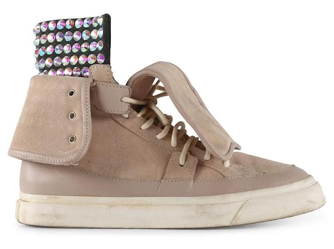 Giuseppe Zanotti Light Pink Suede High Top Sneakers With Crystals  ref.790914