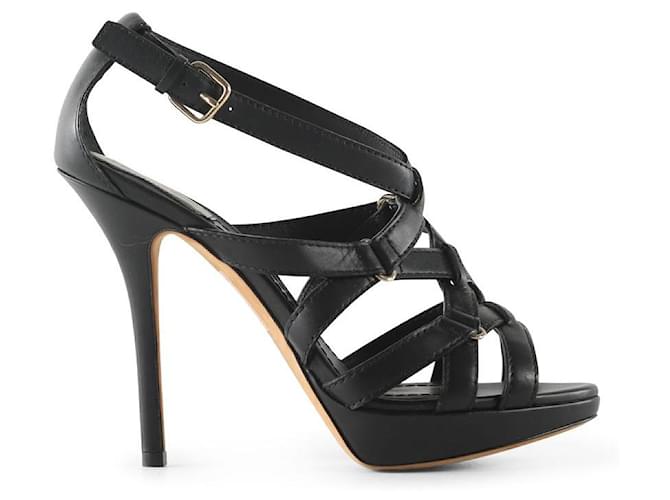 Sandália cruzada de couro preto Christian Dior  ref.790921