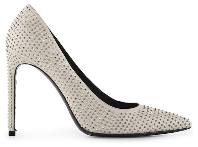 Saint Laurent White Leather Studded Pointy Toe Pumps  ref.790948
