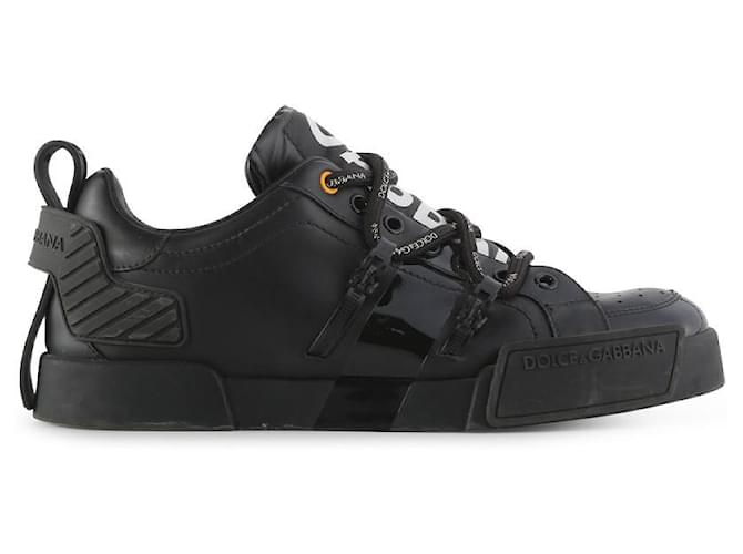 Dolce & Gabbana Black Leather Portofino Sneakers  ref.790958