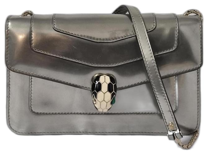 Bulgari Serpenti Clutch chain strap bag Silver hardware Patent leather   - Joli Closet