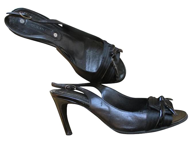Céline Black leather sandals, 37IT.  ref.791100