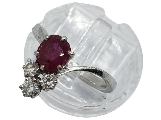 inconnue anel duquesa ouro 18k e platina 750 + RUBI e  3 diamantes 0.32 Cts Prata Vermelho