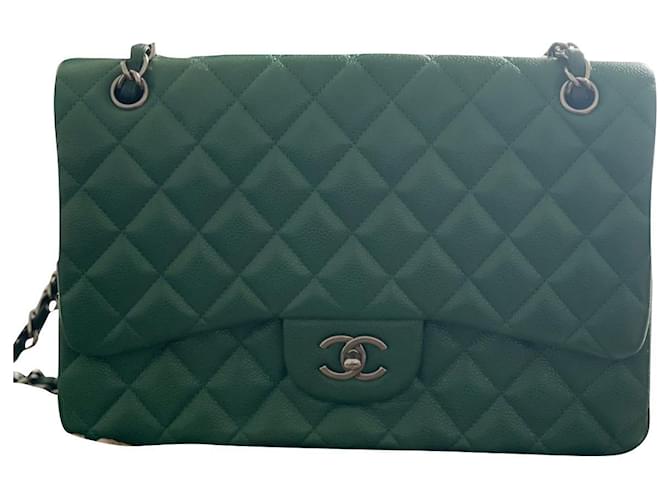 Chanel timeless Classic green bag Leather  ref.791213