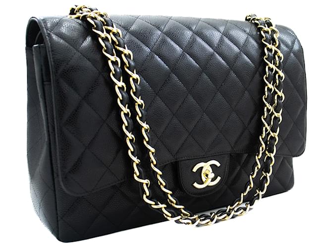 CHANEL Maxi Classic Handbag Grained calf leather lined Flap Chain