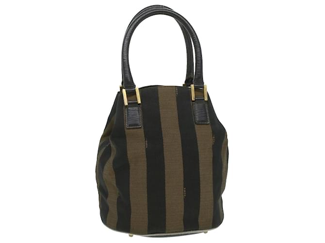 Pequin FENDI Pecan Canvas Hand Bag Khaki Black Auth 35726 Cloth  ref.791301
