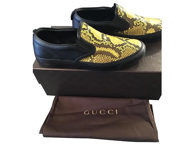 Gucci Chaussures homme en cuir de python Noir Jaune